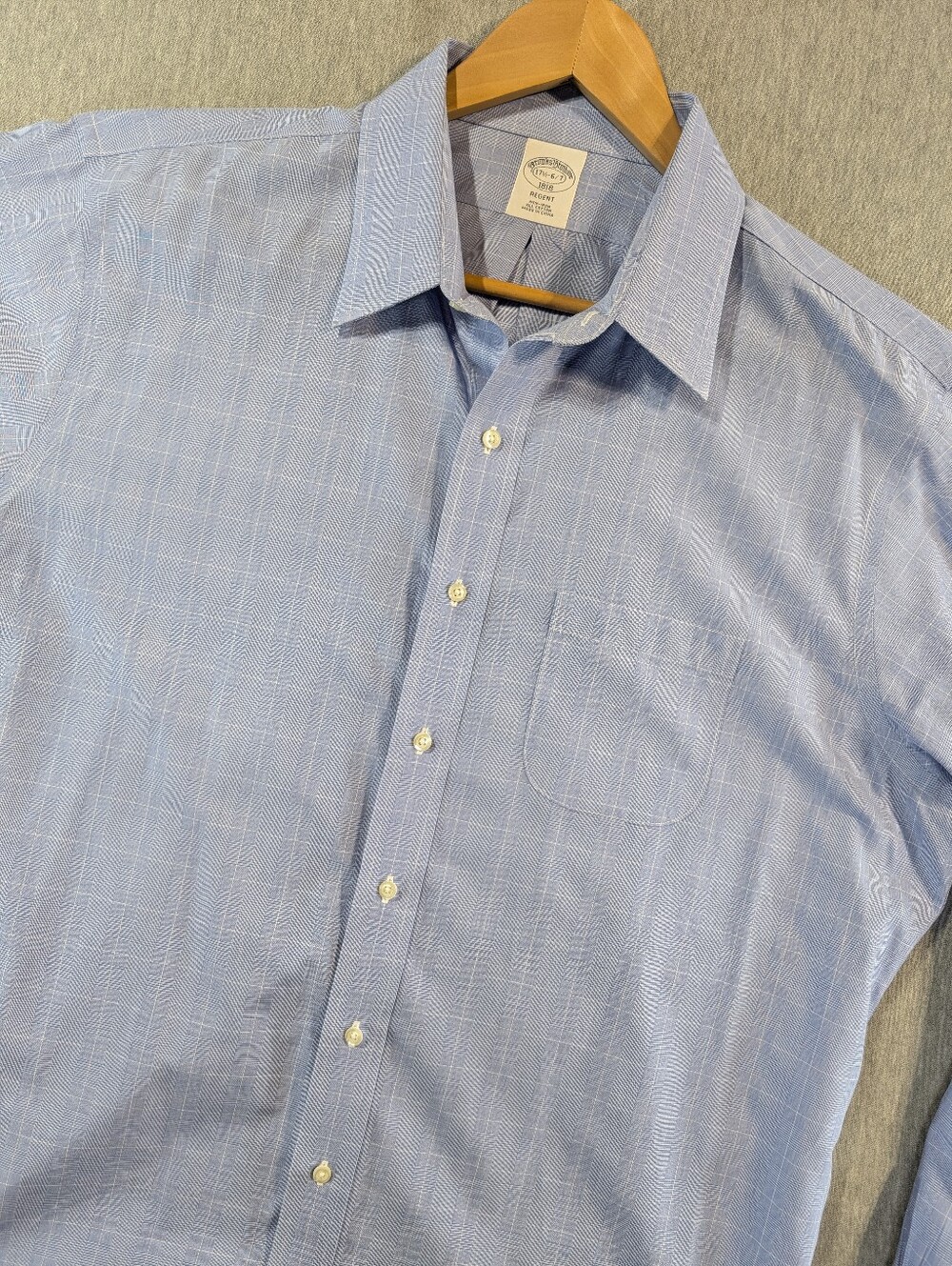 Brooks Brothers Regent Dress Shirt Men's 17.5-6/7 Blue Check Plaid 100% Cotton